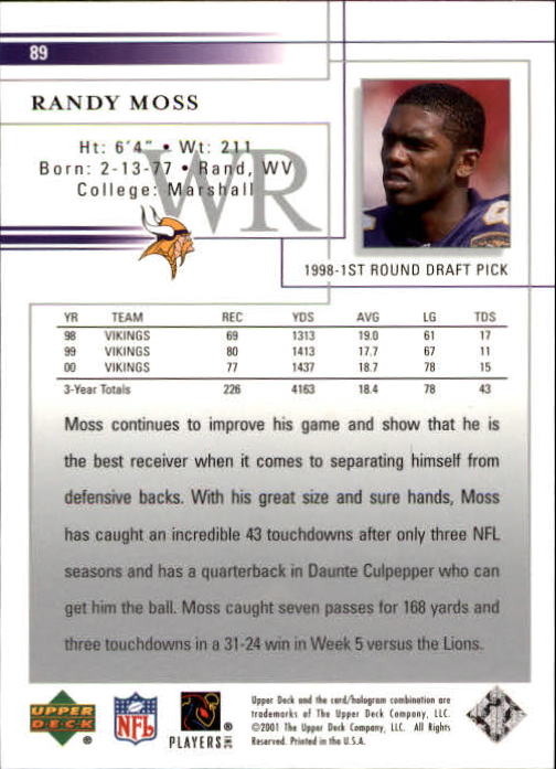 2001 Upper Deck Football "Main Set" Cards - Picture 167 of 361
