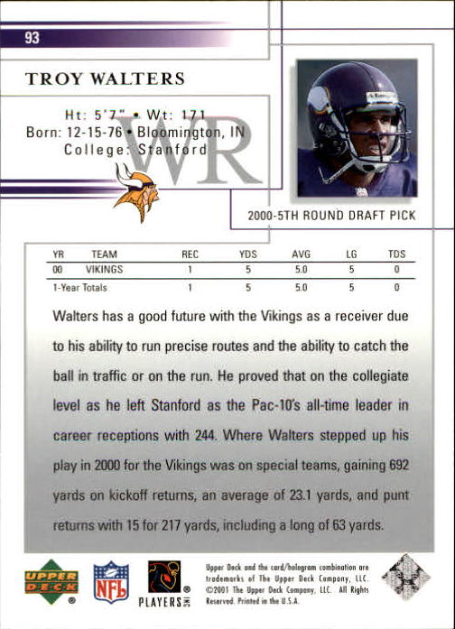 2001 Upper Deck Football "Main Set" Cards - Picture 175 of 361