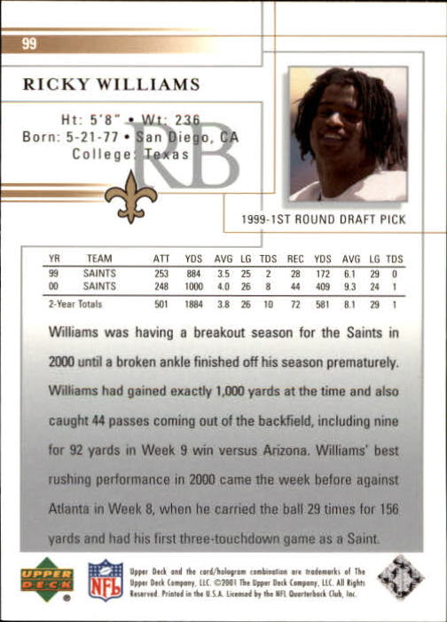 2001 Upper Deck Football "Main Set" Cards - Picture 185 of 361