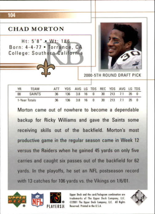 2001 Upper Deck Football "Main Set" Cards - Picture 195 of 361