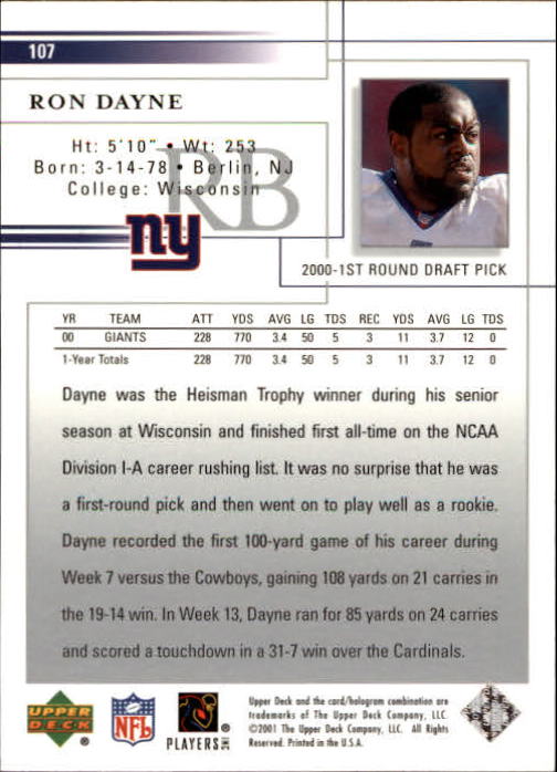 2001 Upper Deck Football "Main Set" Cards - Picture 199 of 361