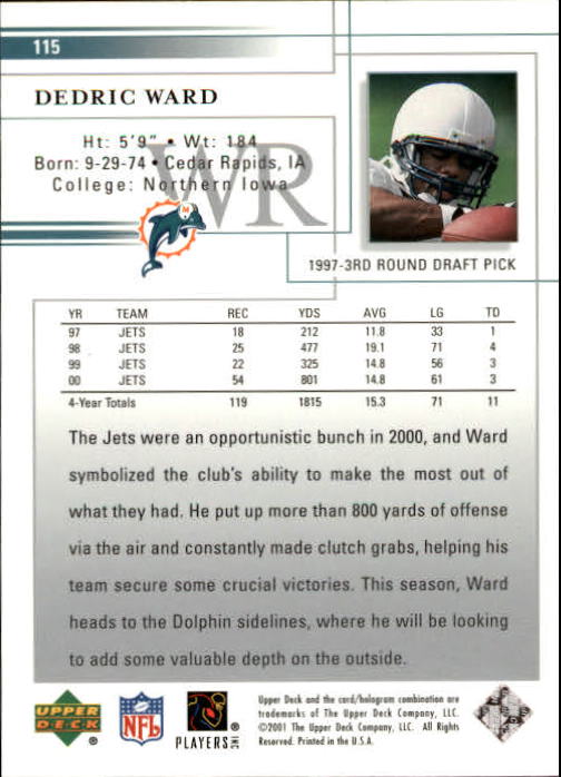 2001 Upper Deck Football "Main Set" Cards - Picture 213 of 361