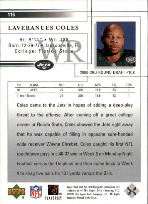 2001 Upper Deck Football "Main Set" Cards - Picture 215 of 361