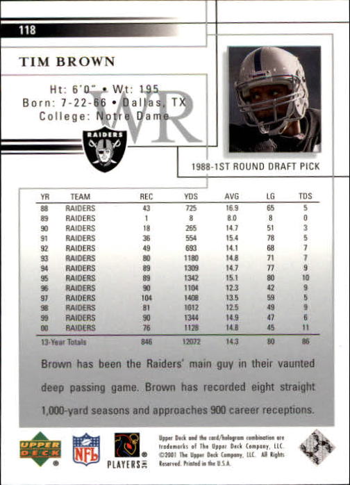 2001 Upper Deck Football "Main Set" Cards - Picture 219 of 361