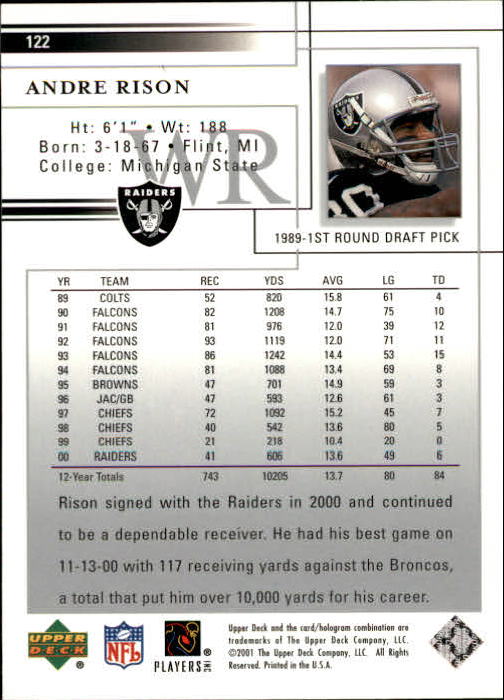 2001 Upper Deck Football "Main Set" Cards - Picture 227 of 361