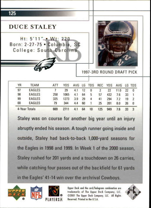 2001 Upper Deck Football "Main Set" Cards - Picture 233 of 361