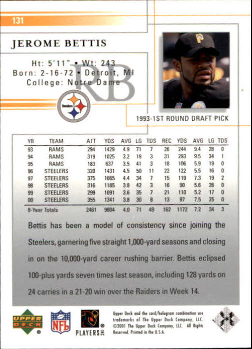 2001 Upper Deck Football "Main Set" Cards - Picture 245 of 361