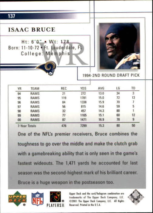 2001 Upper Deck Football "Main Set" Cards - Picture 255 of 361