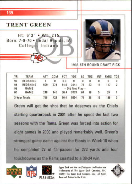 2001 Upper Deck Football "Main Set" Cards - Picture 259 of 361