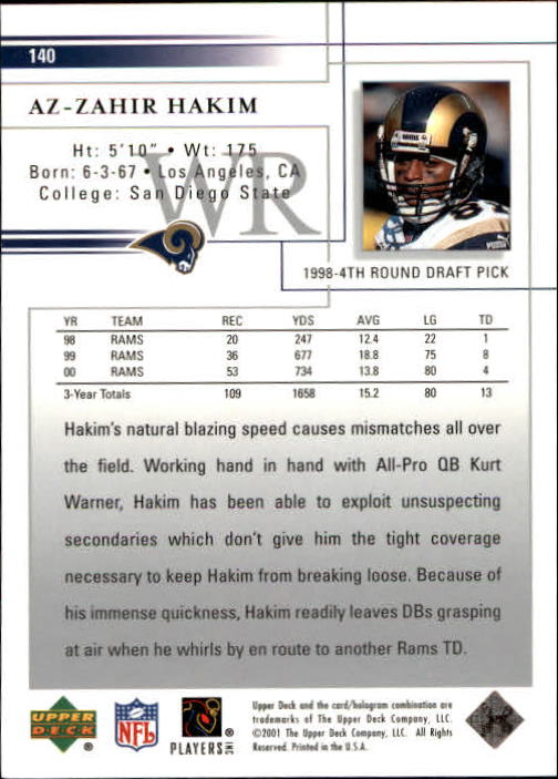 2001 Upper Deck Football "Main Set" Cards - Picture 261 of 361