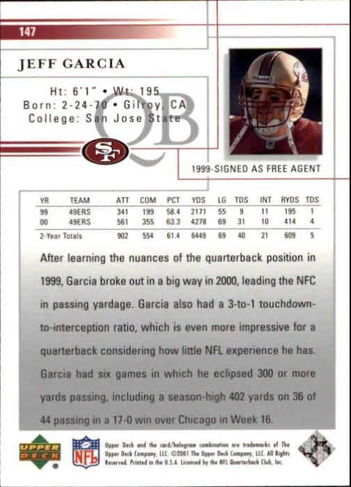 2001 Upper Deck #147 Jeff Garcia back image