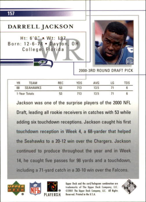 2001 Upper Deck Football "Main Set" Cards - Picture 295 of 361