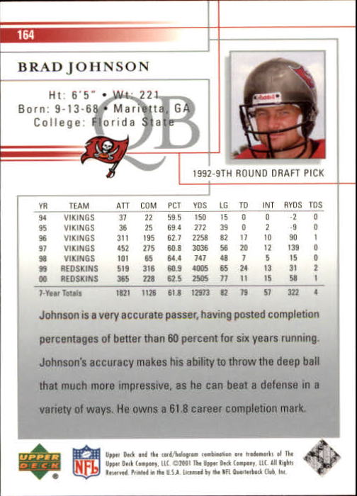 2001 Upper Deck Football "Main Set" Cards - Picture 307 of 361