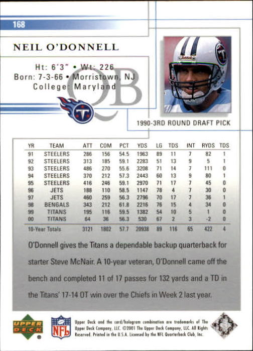 2001 Upper Deck Football "Main Set" Cards - Picture 315 of 361