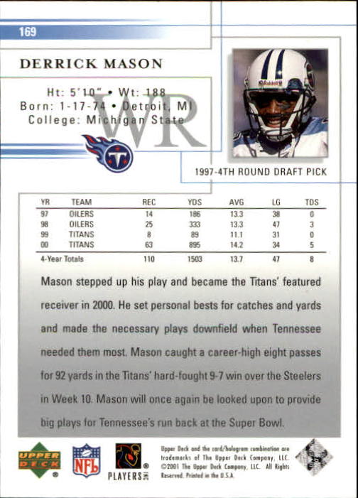 2001 Upper Deck Football "Main Set" Cards - Picture 317 of 361