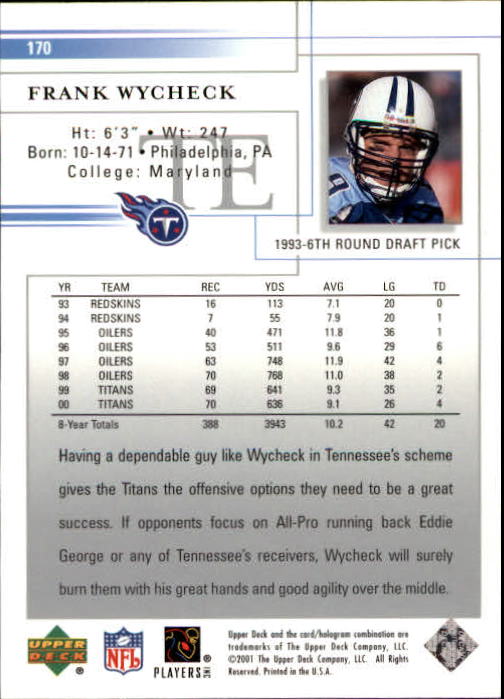 2001 Upper Deck Football "Main Set" Cards - Picture 319 of 361