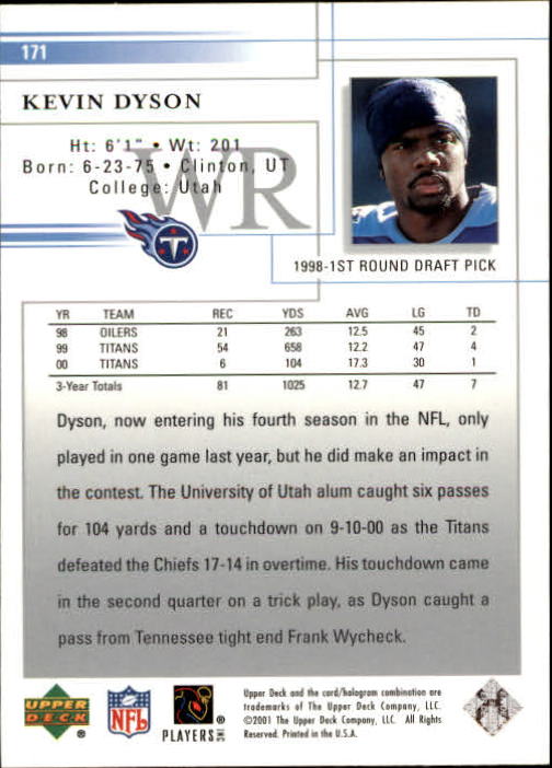 2001 Upper Deck Football "Main Set" Cards - Picture 321 of 361
