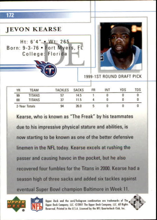 2001 Upper Deck Football "Main Set" Cards - Picture 323 of 361