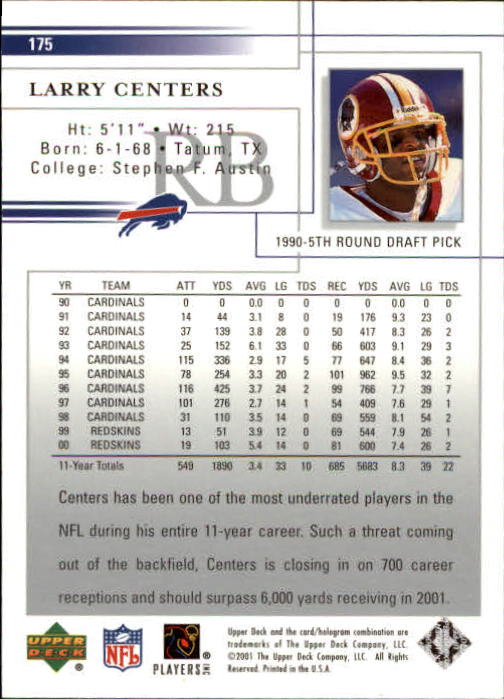 2001 Upper Deck Football "Main Set" Cards - Picture 329 of 361