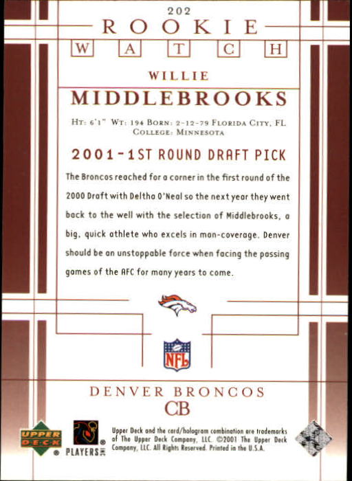 2001 Upper Deck Football "Main Set" Cards - Picture 345 of 361