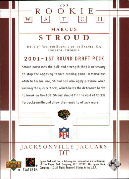 2001 Upper Deck Football "Main Set" Cards - Picture 353 of 361