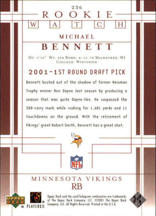 2001 Upper Deck Football "Main Set" Cards - Picture 355 of 361