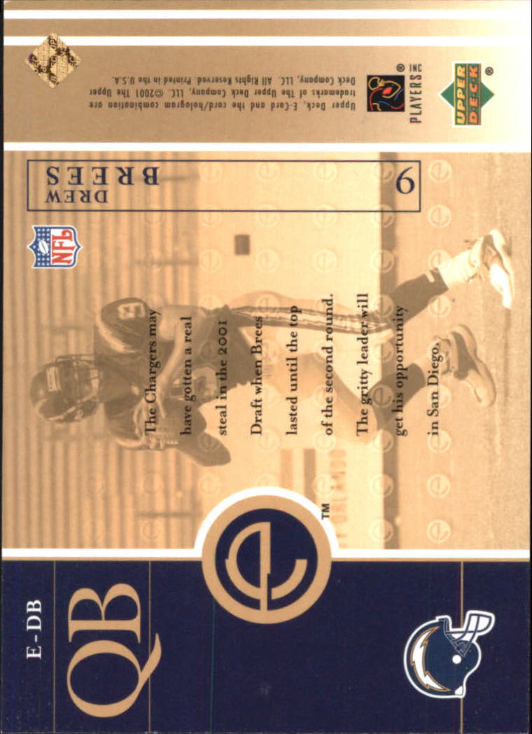 2001 Upper Deck e-Card #EDB Drew Brees back image