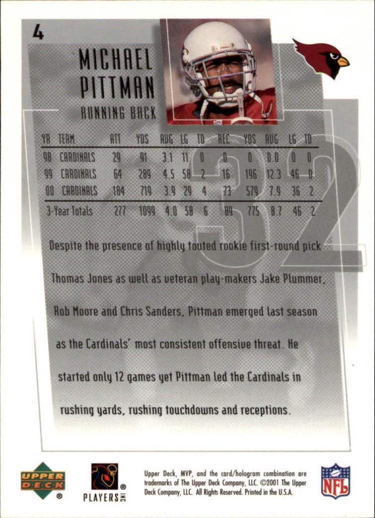 2001 Upper Deck MVP #4 Michael Pittman back image