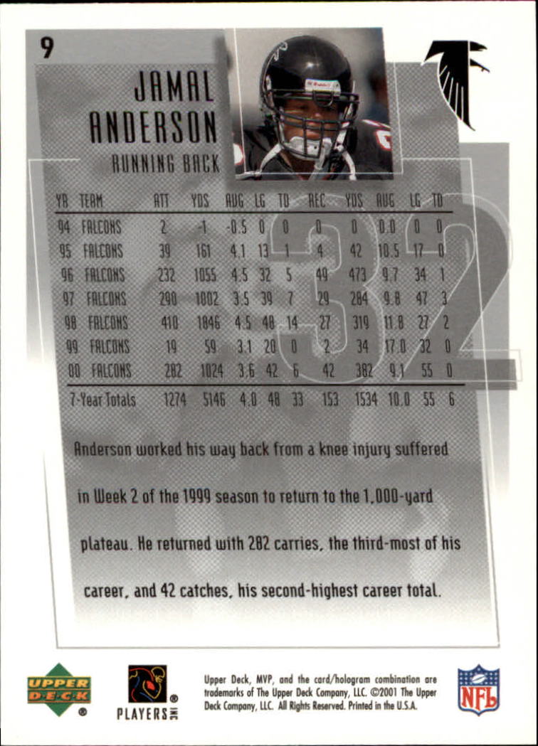 2001 Upper Deck MVP #9 Jamal Anderson back image