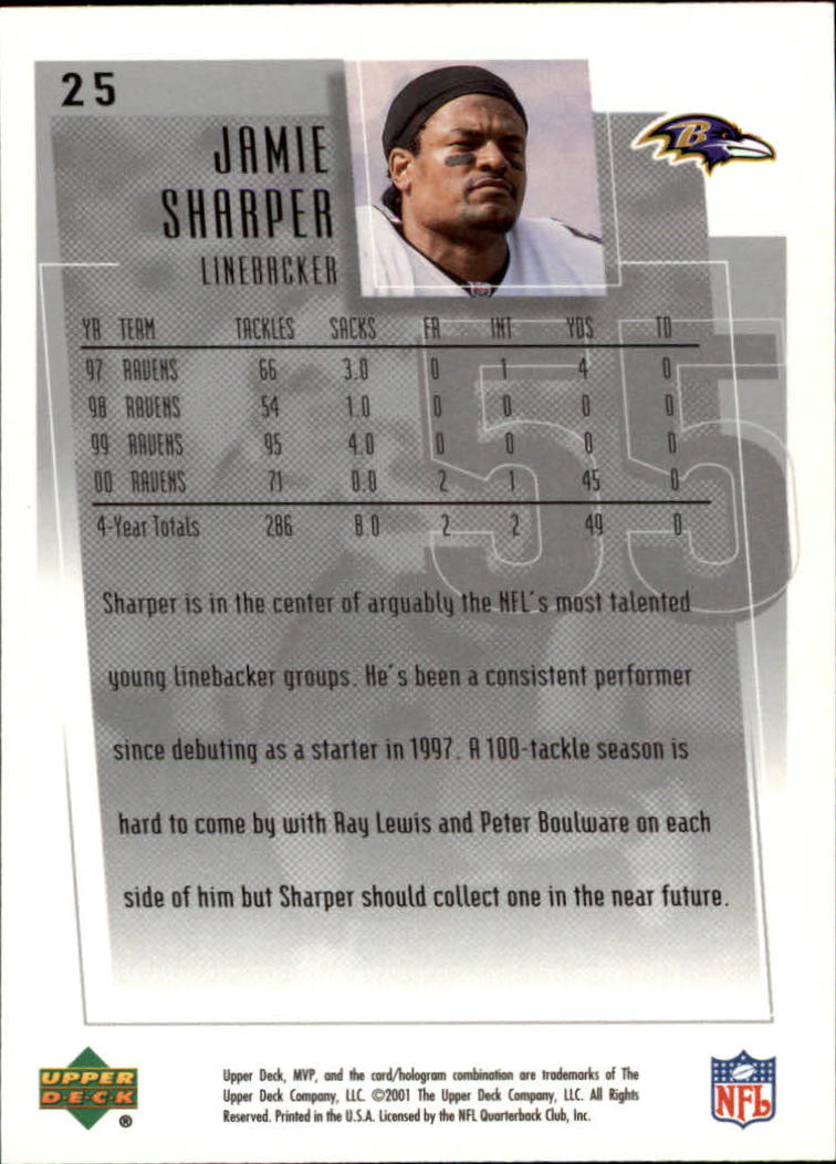 2001 Upper Deck MVP #25 Jamie Sharper back image