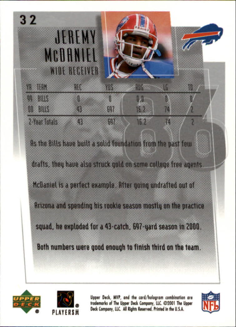 2001 Upper Deck MVP #32 Jeremy McDaniel back image