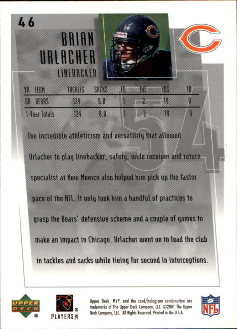 2001 Upper Deck MVP #46 Brian Urlacher back image