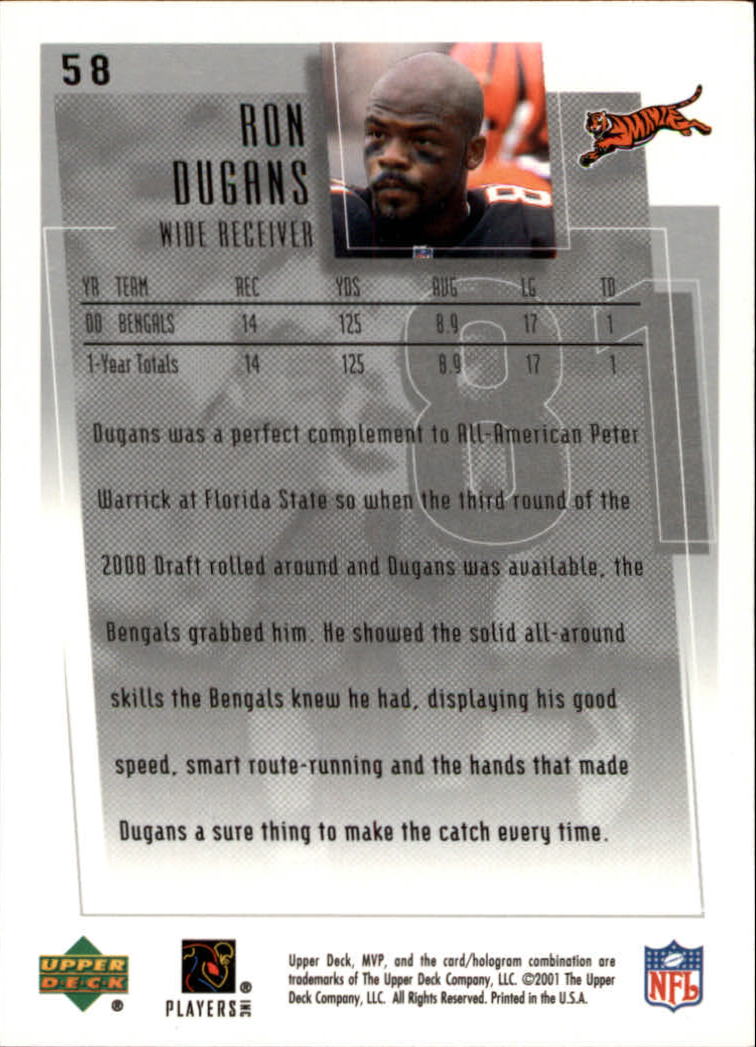 2001 Upper Deck MVP #58 Ron Dugans back image