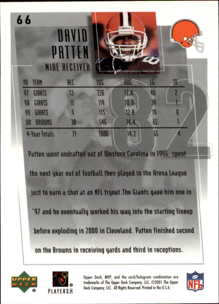 2001 Upper Deck MVP #66 David Patten back image