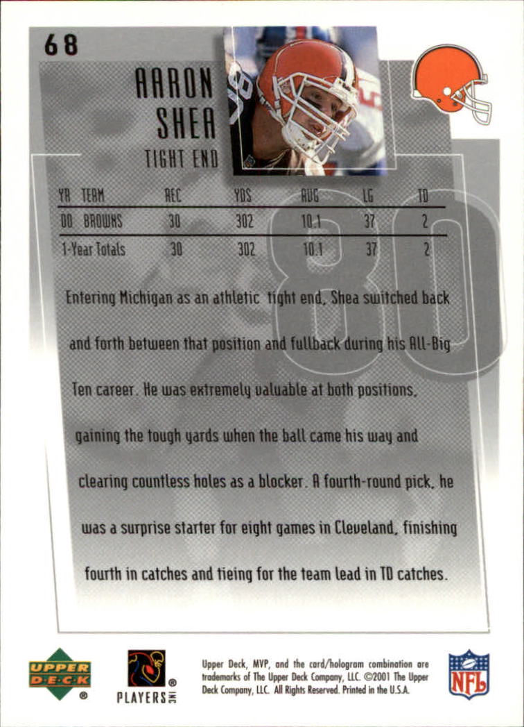 2001 Upper Deck MVP #68 Aaron Shea back image