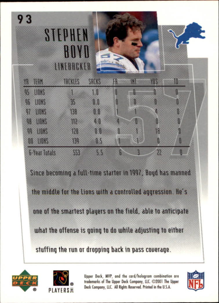 2001 Upper Deck MVP #93 Stephen Boyd back image