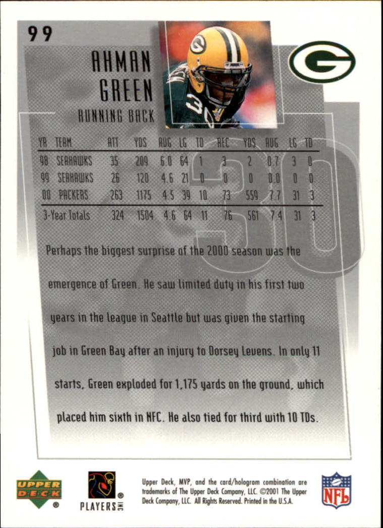 2001 Upper Deck MVP #99 Ahman Green back image