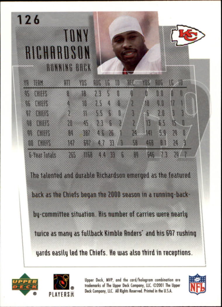 2001 Upper Deck MVP #126 Tony Richardson back image