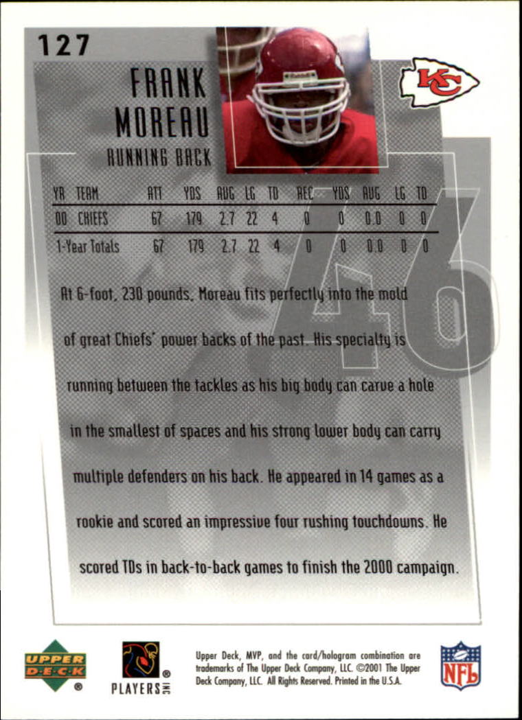 2001 Upper Deck MVP #127 Frank Moreau back image
