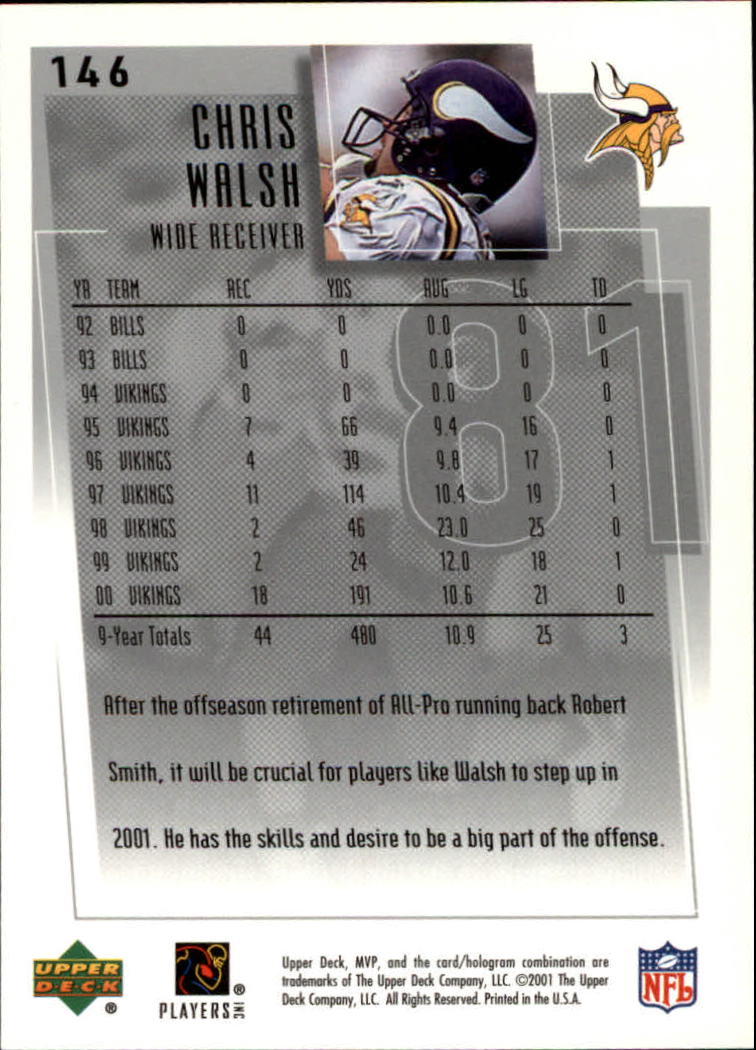 2001 Upper Deck MVP #146 Chris Walsh RC back image