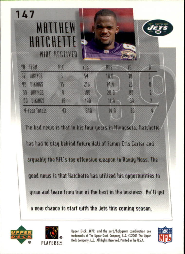 2001 Upper Deck MVP #147 Matthew Hatchette back image