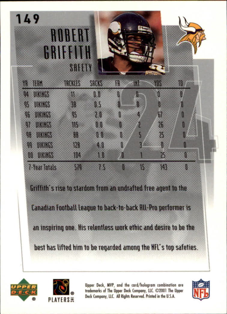 2001 Upper Deck MVP #149 Robert Griffith back image