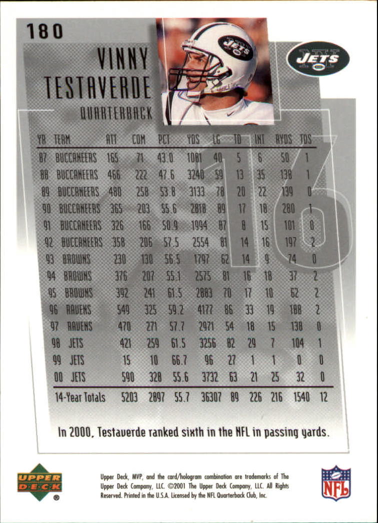2001 Upper Deck MVP #180 Vinny Testaverde back image