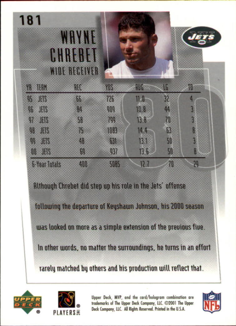 2001 Upper Deck MVP #181 Wayne Chrebet back image