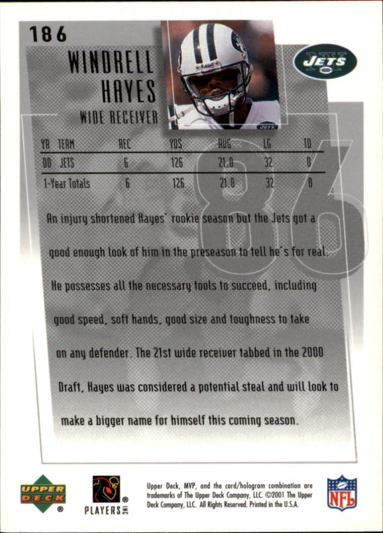 2001 Upper Deck MVP #186 Windrell Hayes back image
