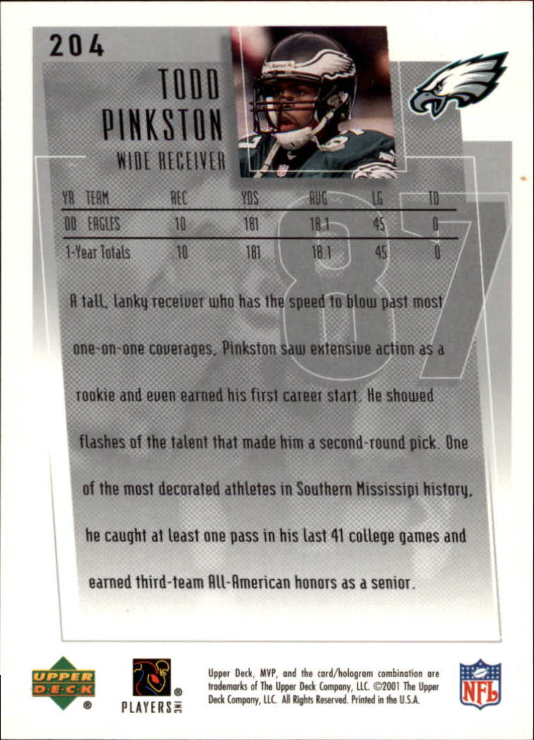 2001 Upper Deck MVP #204 Todd Pinkston back image