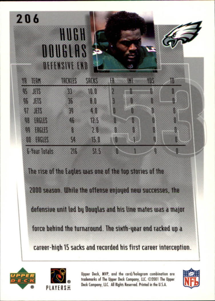 2001 Upper Deck MVP #206 Hugh Douglas back image