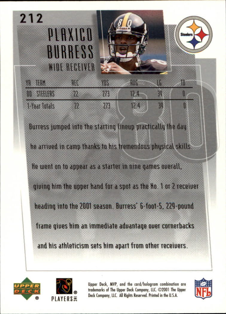 2001 Upper Deck MVP #212 Plaxico Burress back image