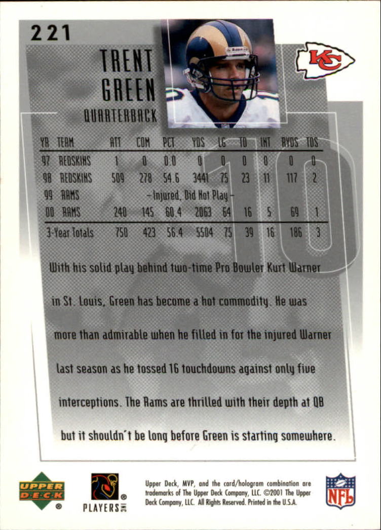 2001 Upper Deck MVP #221 Trent Green back image