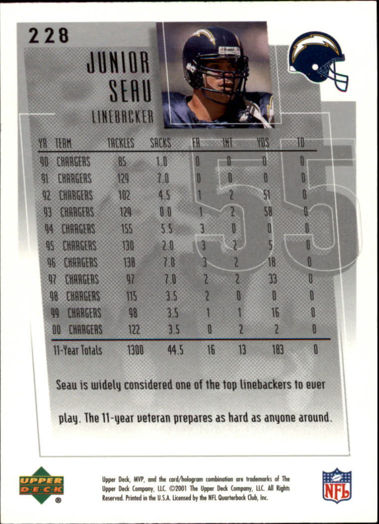 2001 Upper Deck MVP #228 Junior Seau back image